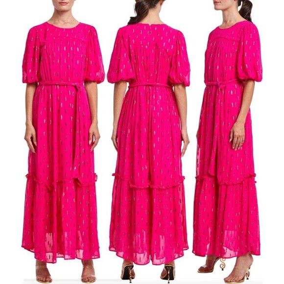 CIEBON Eryn Metallic Fleck Maxi Dress In Bright Pink Sz XL New - Picture 1 of 8